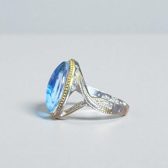 Blue Glass Lighthouse Hidden Message Ring New - Picture 5 of 8